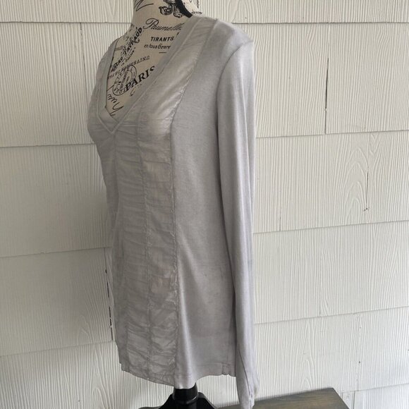 XCVI Sheer Front Legenlook V-Neck Top Long Sleeve - Gray Womens Size L (J6) - Picture 4 of 15